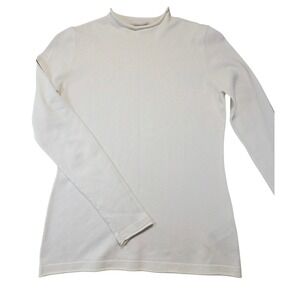 Liverpool Los Angeles Mock Neck Sweater Ivory White Black Sleeve Stripe Womens S